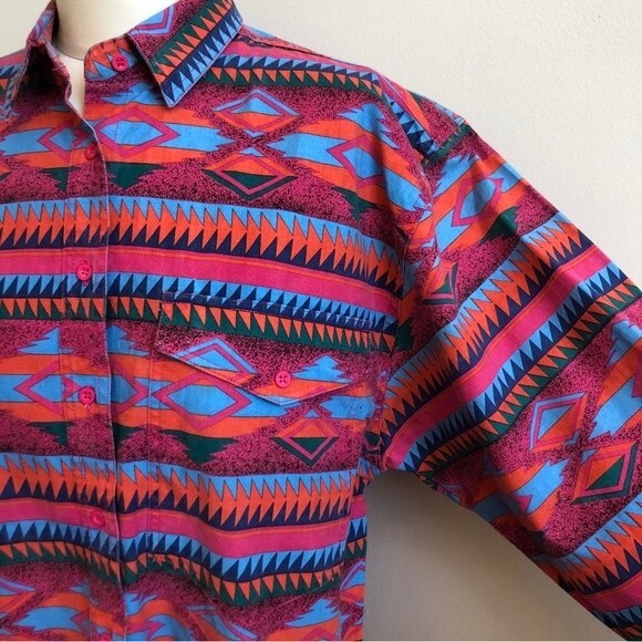 Wrangler Shirt Womens XL Pink Blue 90s Southwestern Western Aztec Vintage New - Picture 16 of 16